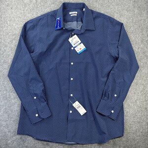 Haggar Shirt Mens 17-17.5 34/35 Navy Smart Wash Slim Fit Stretch Non Iron